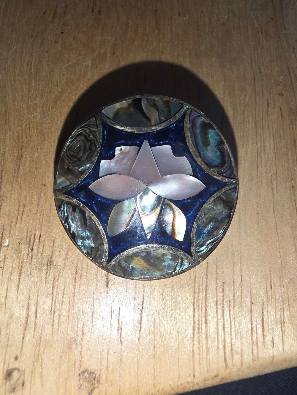 Mexican Alpaca Sterling Silver Abalon Beautiful Brooch With Flower Design